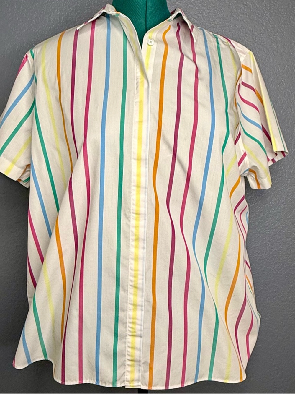 Lands’ End Multicolor Striped Button Down Size 18 XL Fit Short Sleeve Cotton